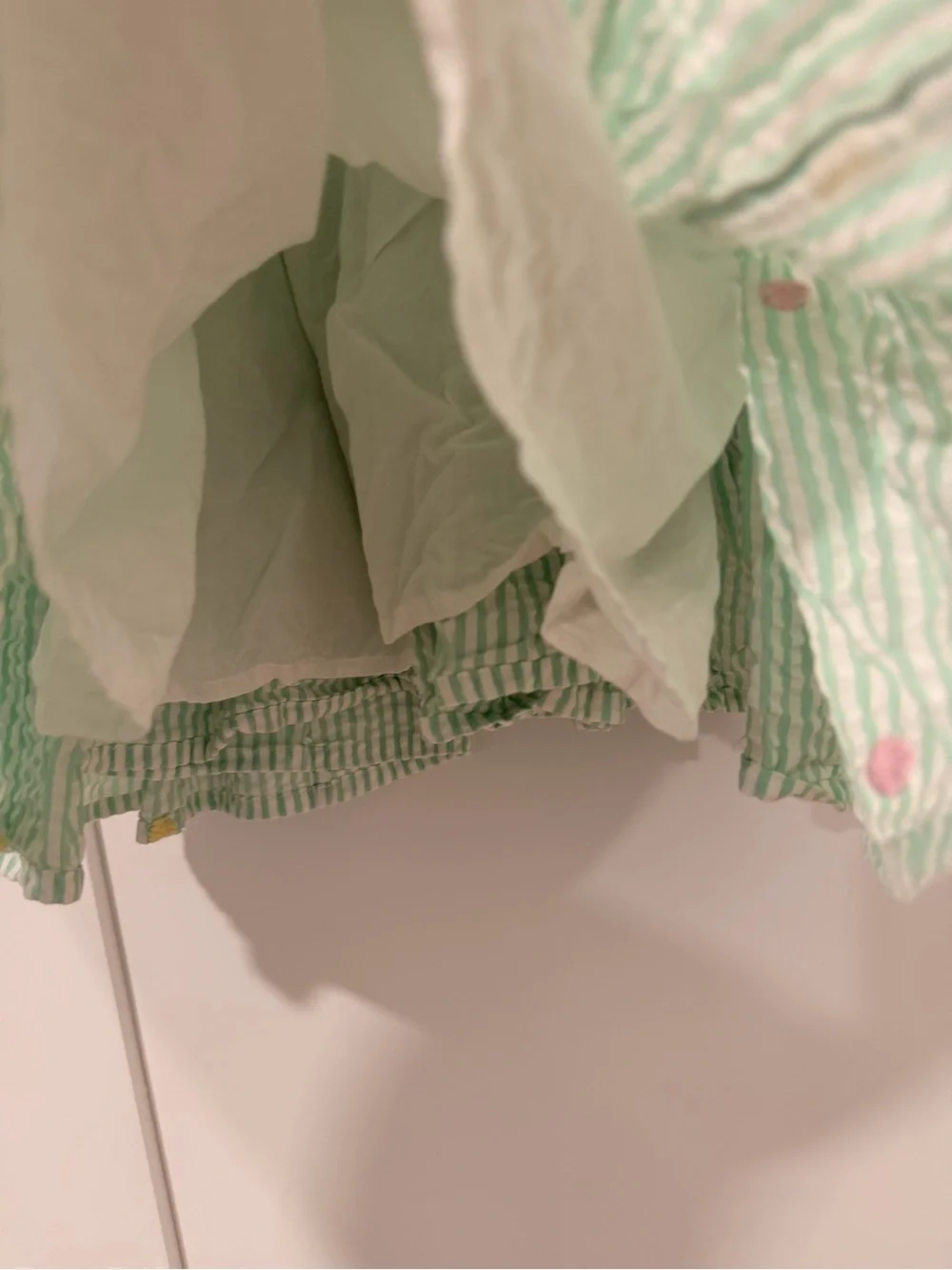 M&S Girls Green Seersucker Striped Embroidered Summer Dress Size 4-5